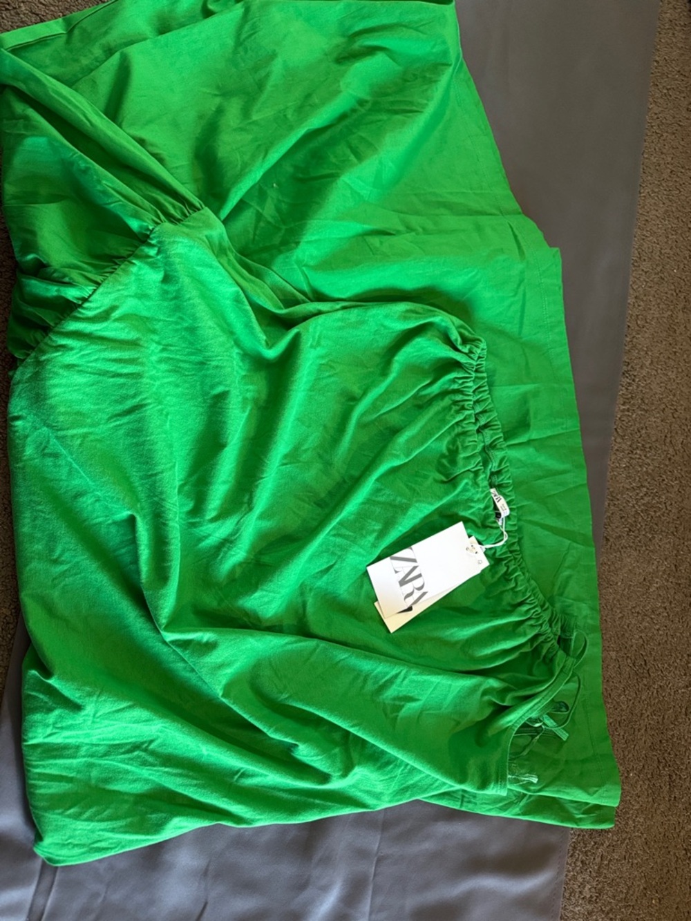 ZARA Bright Green off the Shoulder Dress